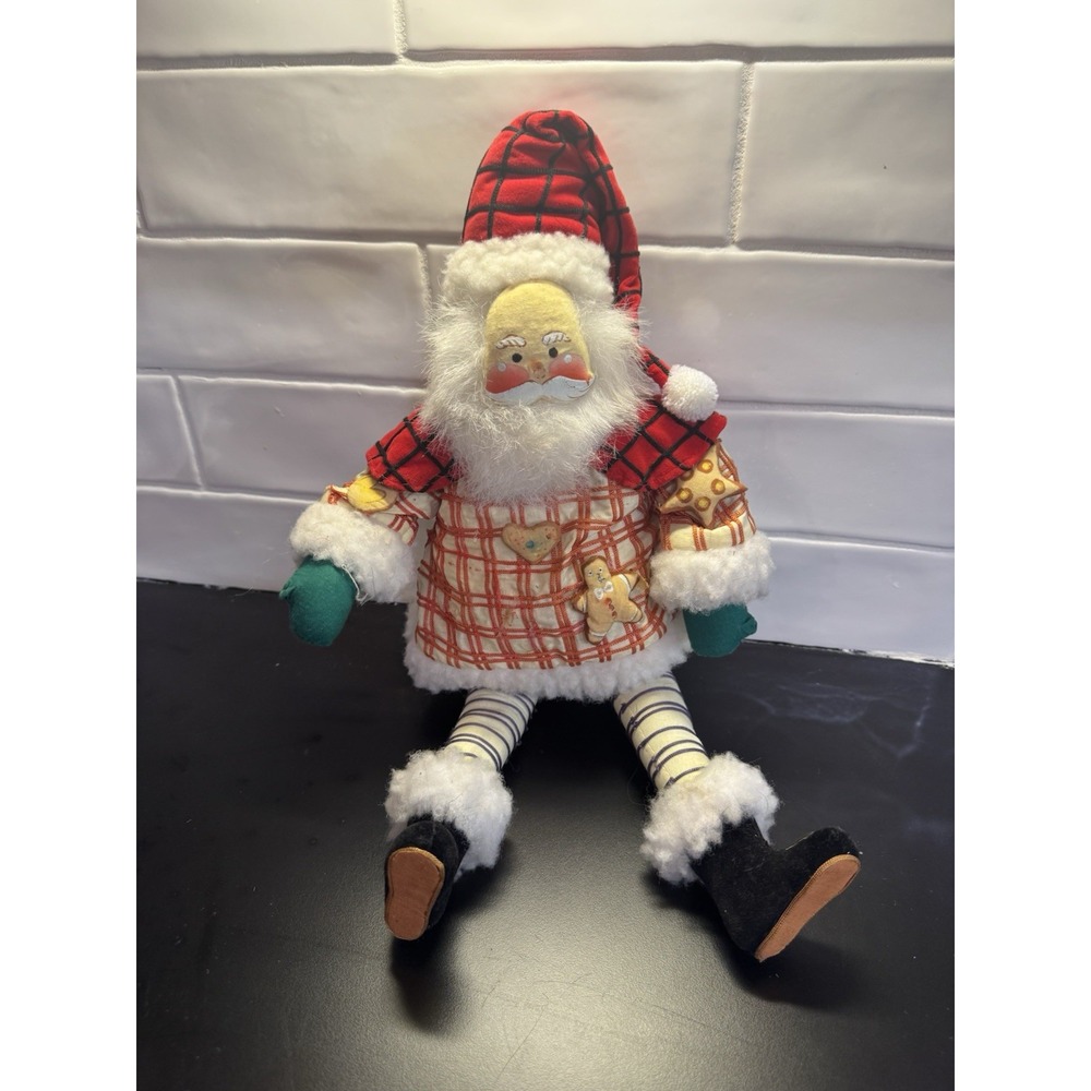 Vintage Painted Face‎ Fabric Elf Santa Posable Shelf Sitter  17" Cookie Baker